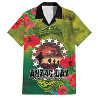 Cook Islands ANDAC Day Family Matching Off Shoulder Maxi Dress and Hawaiian Shirt Honor and Remember Soliders-Forever in My Thoughts Grunge Style LT03 Dad's Shirt - Short Sleeve Green-Yellow - Polynesian Pride