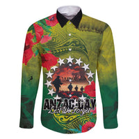Cook Islands ANDAC Day Family Matching Off Shoulder Maxi Dress and Hawaiian Shirt Honor and Remember Soliders-Forever in My Thoughts Grunge Style LT03 Dad's Shirt - Long Sleeve Green-Yellow - Polynesian Pride