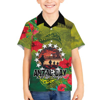 Cook Islands ANDAC Day Family Matching Off Shoulder Maxi Dress and Hawaiian Shirt Honor and Remember Soliders-Forever in My Thoughts Grunge Style LT03 Son's Shirt Green-Yellow - Polynesian Pride