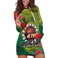 Cook Islands ANDAC Day Hoodie Dress Honor and Remember Soliders-Forever in My Thoughts Grunge Style LT03 Green-Yellow - Polynesian Pride