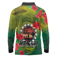 Cook Islands ANDAC Day Long Sleeve Polo Shirt Honor and Remember Soliders-Forever in My Thoughts Grunge Style