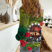 Cook Islands ANDAC Day Women Casual Shirt Honor and Remember Soliders-Forever in My Thoughts Grunge Style LT03 - Polynesian Pride