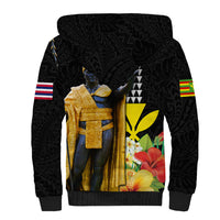 Hawaii King Kamehameha Day Sherpa Hoodie Kanaka Maoli Hibiscus Flower and Kakau Pattern