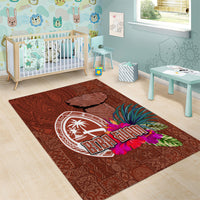 Chamorro Biba Guam Area Rug Latte Stone Tribal and Hibiscus Flower Tapa Pattern