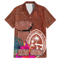 Chamorro Biba Guam Family Matching Tank Maxi Dress and Hawaiian Shirt Latte Stone Tribal and Hibiscus Flower Tapa Pattern