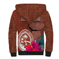 Chamorro Biba Guam Sherpa Hoodie Latte Stone Tribal and Hibiscus Flower Tapa Pattern