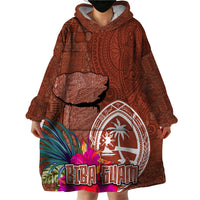 Chamorro Biba Guam Wearable Blanket Hoodie Latte Stone Tribal and Hibiscus Flower Tapa Pattern
