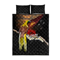 Papua New Guinea Remembrance Day Quilt Bed Set Bird of Paradise Plumeria Flower and Polynesian Pattern