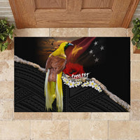 Papua New Guinea Remembrance Day Rubber Doormat Bird of Paradise Plumeria Flower and Polynesian Pattern
