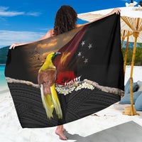 Papua New Guinea Remembrance Day Sarong Bird of Paradise Plumeria Flower and Polynesian Pattern LT03 One Size 44 x 66 inches Black - Polynesian Pride