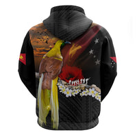Papua New Guinea Remembrance Day Zip Hoodie Bird of Paradise Plumeria Flower and Polynesian Pattern
