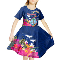 Guam Liberation Kid Short Sleeve Dress Latte Stone and Guahan Seal Jungle Flower