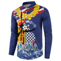 Hawaii King Kamehameha Day Button Sweatshirt Lei Sea Waves Polynesian Tapa Pattern