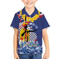 Hawaii King Kamehameha Day Family Matching Long Sleeve Bodycon Dress and Hawaiian Shirt Lei Sea Waves Polynesian Tapa Pattern