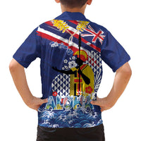 Hawaii King Kamehameha Day Family Matching Summer Maxi Dress and Hawaiian Shirt Lei Sea Waves Polynesian Tapa Pattern