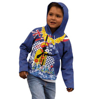 Hawaii King Kamehameha Day Kid Hoodie Lei Sea Waves Polynesian Tapa Pattern