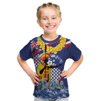 Hawaii King Kamehameha Day Kid T Shirt Lei Sea Waves Polynesian Tapa Pattern