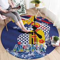 Hawaii King Kamehameha Day Round Carpet Lei Sea Waves Polynesian Tapa Pattern