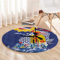 Hawaii King Kamehameha Day Round Carpet Lei Sea Waves Polynesian Tapa Pattern