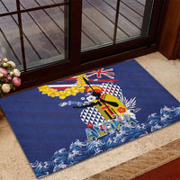 Hawaii King Kamehameha Day Rubber Doormat Lei Sea Waves Polynesian Tapa Pattern