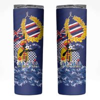 Hawaii King Kamehameha Day Skinny Tumbler Lei Sea Waves Polynesian Tapa Pattern