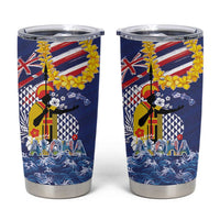 Hawaii King Kamehameha Day Tumbler Cup Lei Sea Waves Polynesian Tapa Pattern