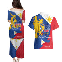 Philippines Independence Day Couples Matching Puletasi and Hawaiian Shirt Araw ng Kalayaan Polynesian Sun and YAKAN Pattern