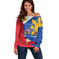 Philippines Independence Day Off Shoulder Sweater Araw ng Kalayaan Polynesian Sun and YAKAN Pattern