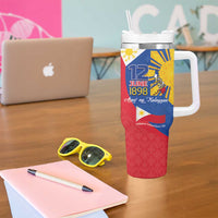 Philippines Independence Day Tumbler With Handle Araw ng Kalayaan Polynesian Sun and YAKAN Pattern