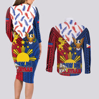 Philippines Independence Day 126th Anniversary Couples Matching Long Sleeve Bodycon Dress and Long Sleeve Button Shirt Polynesian Pattern National Flag Style