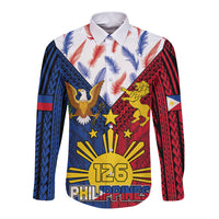 Philippines Independence Day 126th Anniversary Long Sleeve Button Shirt Polynesian Pattern National Flag Style