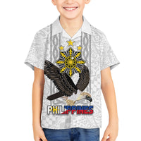 Philippines Eagle Week Family Matching Off The Shoulder Long Sleeve Dress and Hawaiian Shirt Polynesian Pattern Barong Style LT03 Son's Shirt White - Polynesian Pride