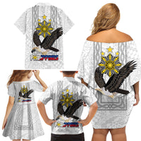 Philippines Eagle Week Family Matching Off Shoulder Short Dress and Hawaiian Shirt Polynesian Pattern Barong Style