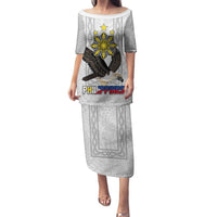 Philippines Eagle Week Puletasi Polynesian Pattern Barong Style LT03 Long Dress White - Polynesian Pride