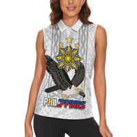Philippines Eagle Week Women Sleeveless Polo Shirt Polynesian Pattern Barong Style