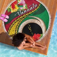 Vanuatu Tribal Boar Tusk Beach Blanket Tropical Plants with Namele and Melanesian Pattern