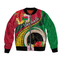 Vanuatu Tribal Boar Tusk Bomber Jacket Tropical Plants with Namele and Melanesian Pattern LT03 Unisex Red - Polynesian Pride