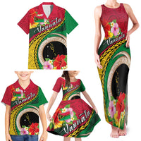 Vanuatu Tribal Boar Tusk Family Matching Tank Maxi Dress and Hawaiian Shirt Tropical Plants with Namele and Melanesian Pattern