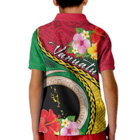 Vanuatu Tribal Boar Tusk Kid Polo Shirt Tropical Plants with Namele and Melanesian Pattern