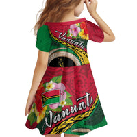 Vanuatu Tribal Boar Tusk Kid Short Sleeve Dress Tropical Plants with Namele and Melanesian Pattern