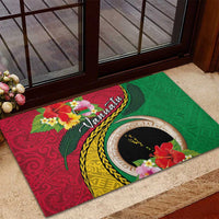 Vanuatu Tribal Boar Tusk Rubber Doormat Tropical Plants with Namele and Melanesian Pattern