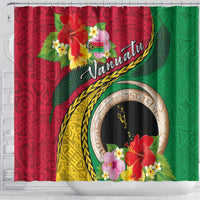 Vanuatu Tribal Boar Tusk Shower Curtain Tropical Plants with Namele and Melanesian Pattern