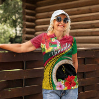 Vanuatu Tribal Boar Tusk Women Polo Shirt Tropical Plants with Namele and Melanesian Pattern