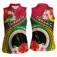 Vanuatu Tribal Boar Tusk Women Sleeveless Polo Shirt Tropical Plants with Namele and Melanesian Pattern