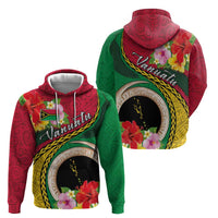 Vanuatu Tribal Boar Tusk Zip Hoodie Tropical Plants with Namele and Melanesian Pattern