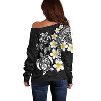 Hawaiian Plumeria Turtles Off Shoulder Sweater Polynesian Art Tattoo