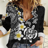 Hawaiian Plumeria Turtles Women Casual Shirt Polynesian Art Tattoo