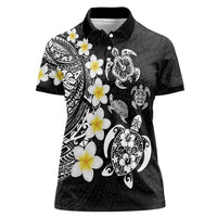 Hawaiian Plumeria Turtles Women Polo Shirt Polynesian Art Tattoo