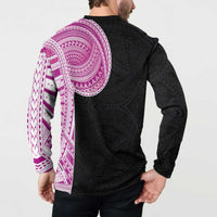 Samoan Art Tattoo Polynesian Pattern Button Sweatshirt Pink Out Color