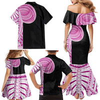 Samoan Art Tattoo Polynesian Pattern Family Matching Mermaid Dress and Hawaiian Shirt Pink Out Color